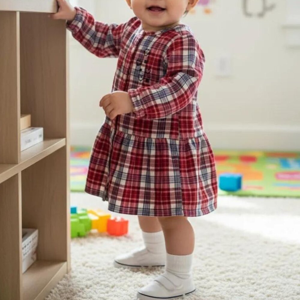 Souris Mini Plaid Button-Front Heart Shirt Dress 12 Months (74 cm)